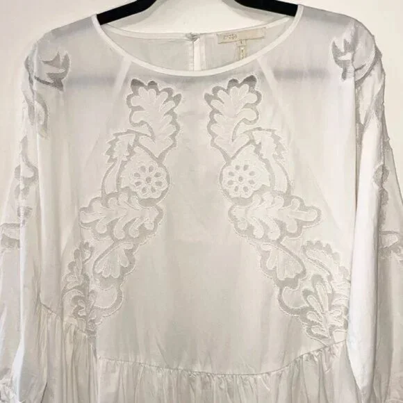 New Maje Raolita 100% Cotton Embroidered Mini Dress White S $395 - Picture 4 of 10